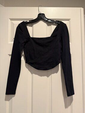 Aritzia Babaton Contour Black Long Sleeve Corset Crop Top Size Small